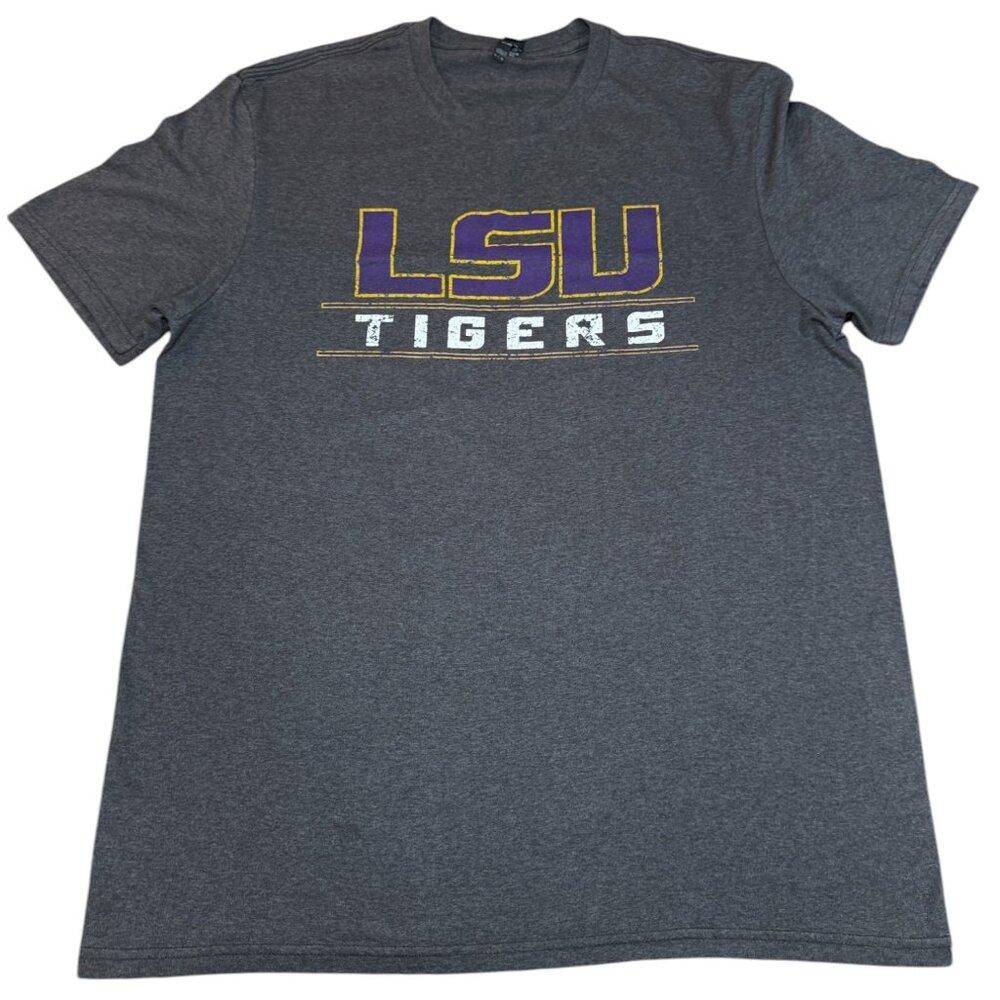 LSU Tigers Distressed Logo Tee Dark Gray Sz Large